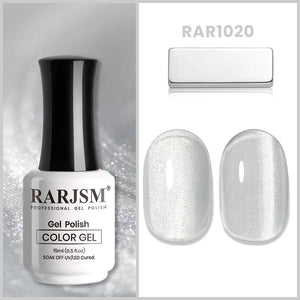 RAR1020 silver white cat eye gel polish 15ml HEMA free bright shimmer topper pearlescent versatile overlay bridal winter