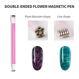 Double-ended magnetic pen creating flower effect - strong magnetic force 2mm above nail surface