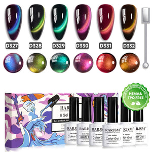 Aurora Borealis magnetic cat eye gel polish 6 colors set D327-D332 with magnetic wand HEMA TPO free 7.5ml