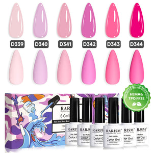 RARJSM pink ombré gel polish 6 colors set D339-D344 TPO HEMA free bottles EU certified safe vegan 7.5ml