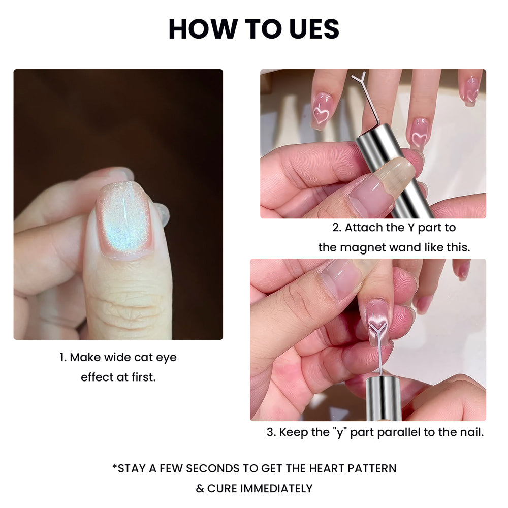 How to use heart cat eye magnet wand set make wide cat eye attach Y part keep parallel to nail tutorial