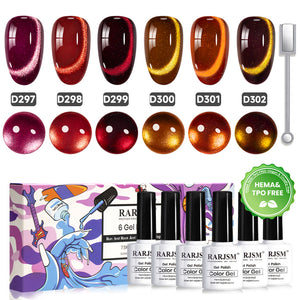 RARJSM Rock Velvet cat eye gel polish 6 bottles 7.5ml D297-D302 HEMA TPO free vegan autumn fall gift set