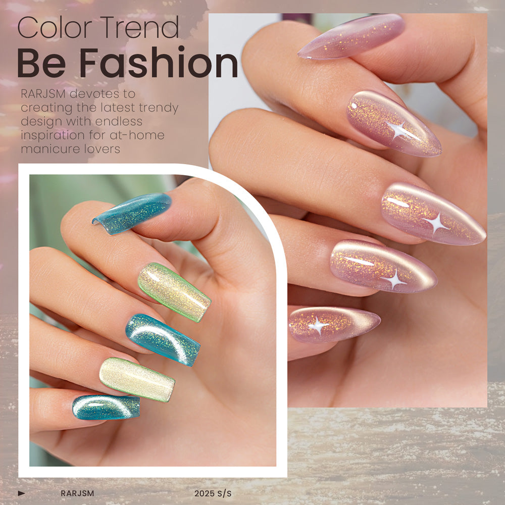 Twilight Whispers cat eye gel polish on nails showing soft shimmer dreamy pastel colors spring summer wedding bridal nail art