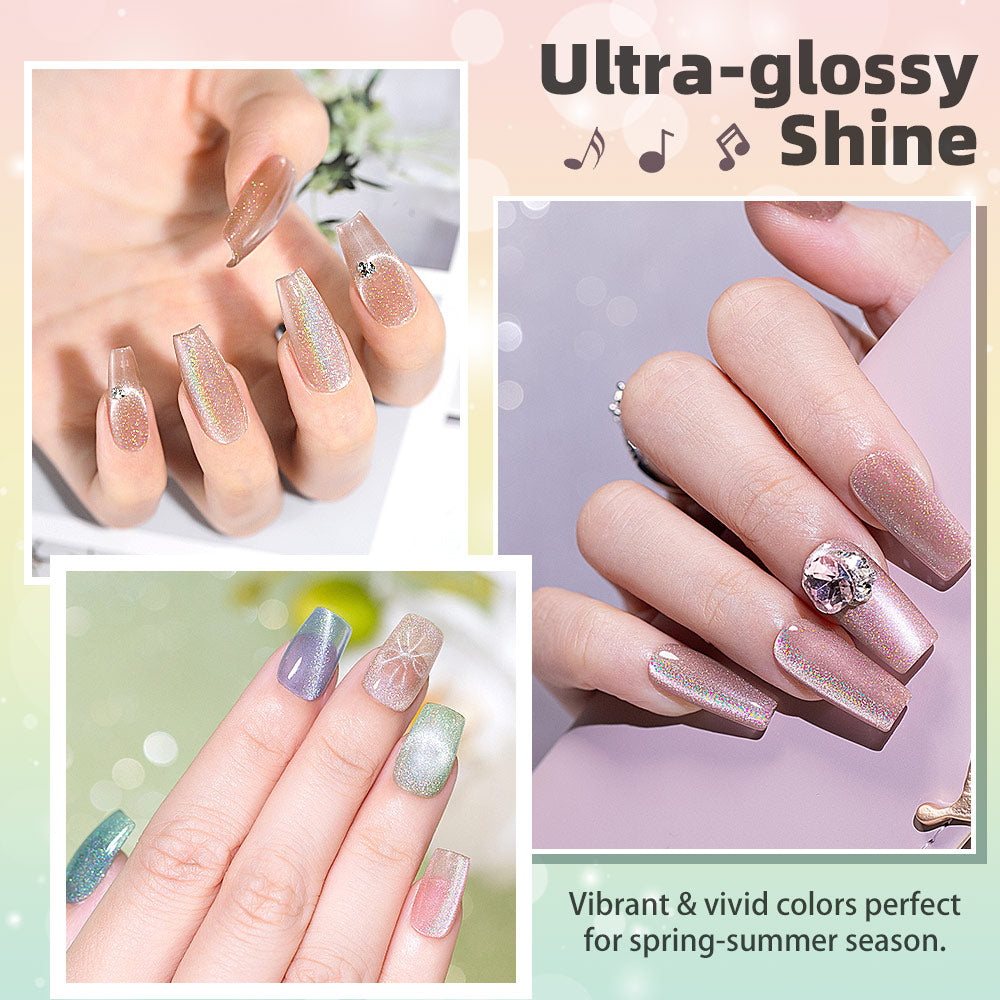 Flash Sale Spring Grass Holographic Shimmer Cat Eye Gel Set 6 Colors 7.5ml - Limited Time 52% OFF