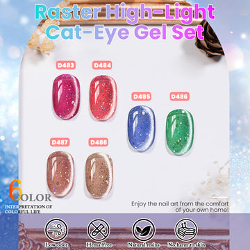 Prismatic Gala Glitter Cat Eye Gel Polish Set | 6 Colors, 7.5ml Each | TPO & HEMA Free