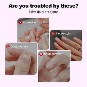 Common nail art problems comparison expensive salon visits single style damage nails no decoration versus RARJSM 8-in-1 solution affordable variety safe