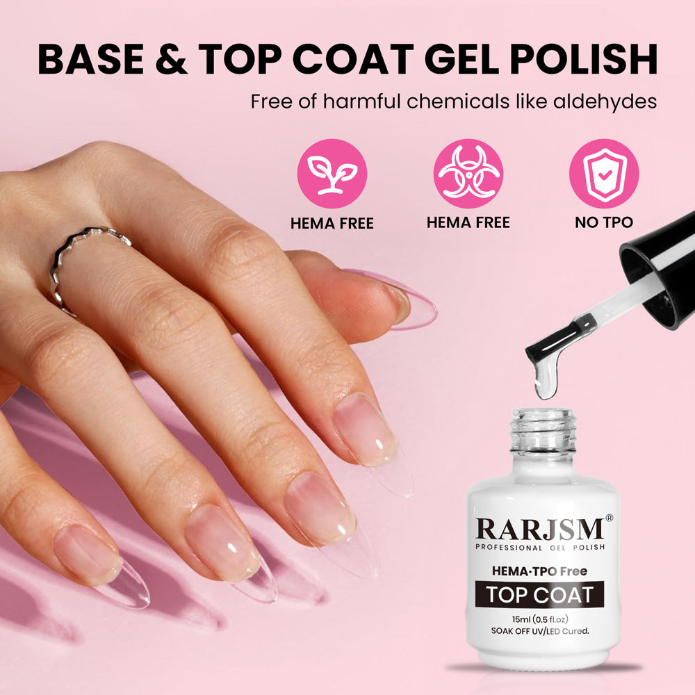 RARJSM HEMA TPO free base top coat 15ml professional gel polish vegan cruelty-free safe sensitive skin