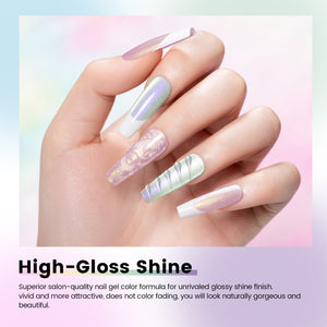 High-gloss shine ethereal glow diamond pearl cat eye gel polish salon-quality glossy finish luminous pastel shimmer dreamy magical