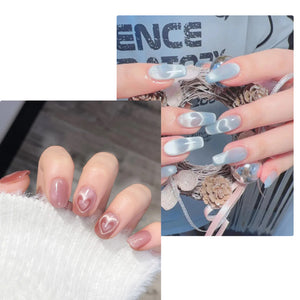 Heart cat eye magnet creating romantic heart patterns on nails pink purple blue white love-themed nail art