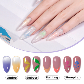 Neon Bloom 4 IN 1 Art Gel Palette - 9 Vivid Summer Shades Ombre Stamping Painting Emboss 2.5g - TPO & HEMA Free