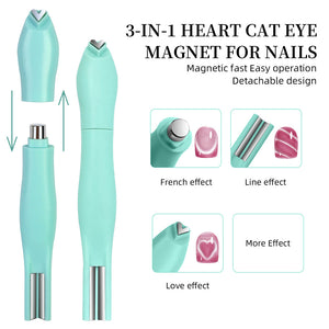Detachable magnetic tips 3-in-1 cat eye magnet heart line wide surface interchangeable design easy operation
