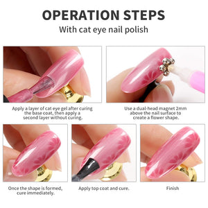 Cat eye magnetic pen operation steps - 5-step process for perfect flower and line effects