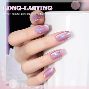 Pearl glaze harmony gel polish on coffin nails long-lasting 21 days elegant bridal manicure