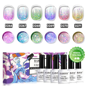 Forest Dream glitter gel polish 6 colors set 7.5ml D266-D271 HEMA TPO free vegan jelly shimmer holographic
