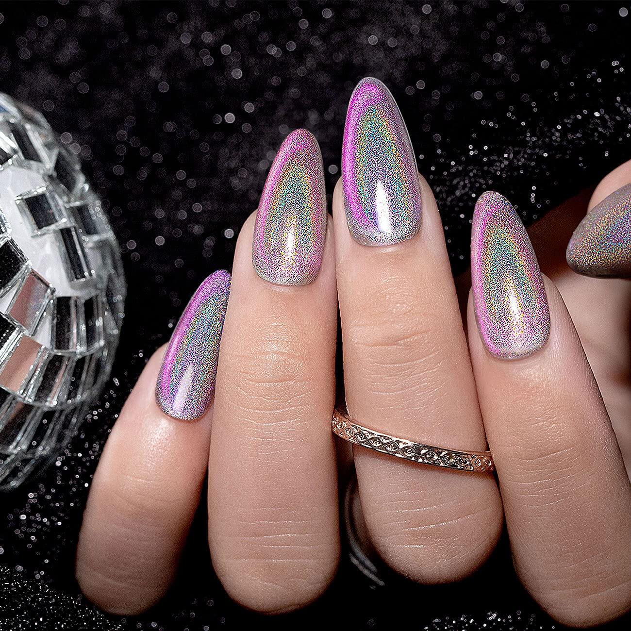 Galaxy Cat Eye Nails Holographic Rainbow Starry Sky Effect