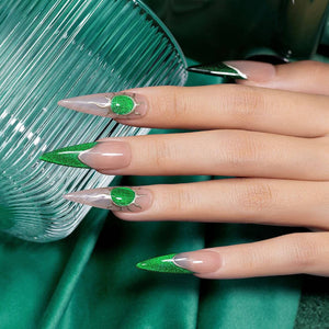 Christmas Green Cat Eye Nails Holiday Shimmer Effect