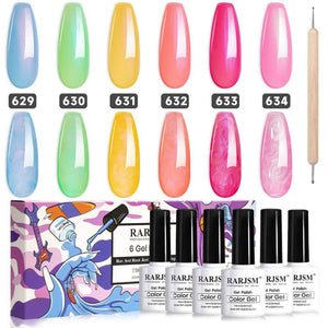 Neon Rainbow Series 2-in-1 Thread pearl gel nail polish 6 Colors Set 7.5ml