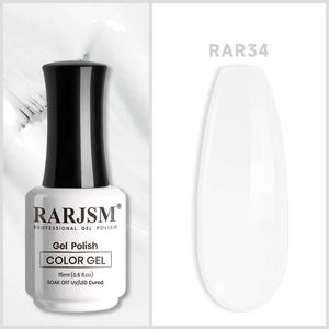 RARJSM Pure White RAR34 gel polish bottle 15ml with creamy opaque finish swatch professional formula