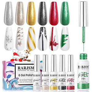 RARJSM ® Christmas 6 Colors Glitter Nail Art Gel Liner Painting Nail Gel Polish Set|8ml 6pcs