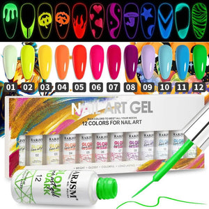 RARJSM ® Halloween 12 Colors Glow In The Dark Nail Art Gel Liner Polish Set|8ml 12pcs