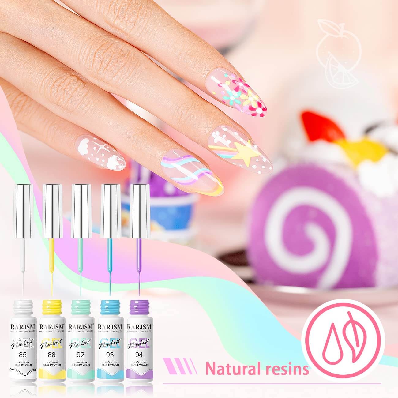 RARJSM ® Nail Art Gel Liner |Spring Summer collection | 12 Colors Pastel Color Painting Nail Gel Polish Set|5ml 12pcs