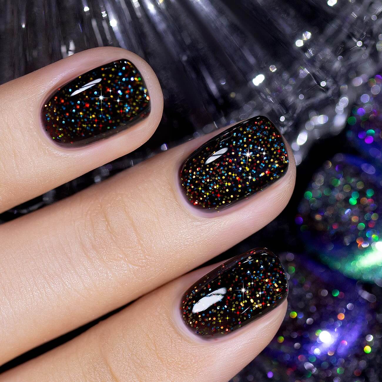 RARJSM ® Sparkly Black Diamond Glitter Gel Nail Polish 15ml #736