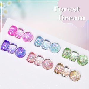 Forest Dream 6 colors swatches D266-D271 pink blue green purple rose gold jelly shimmer holographic flakes
