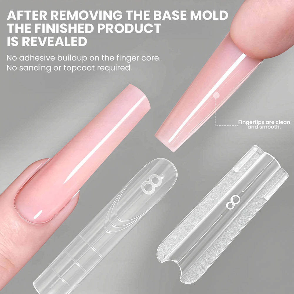 After removing base mold finished product revealed clean fingertips no adhesive buildup no sanding required smooth
