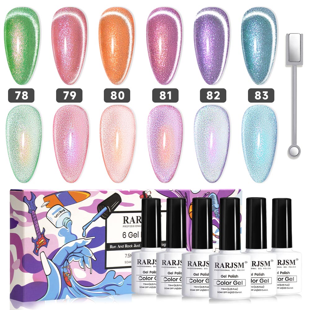 6 Colors Shimmer Velvet Cat Eye Gel Nail Polish Set 7.5 ml