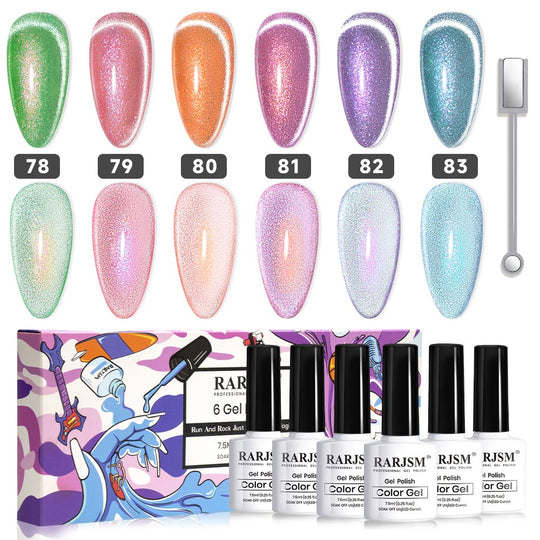 6 Farben Shimmer Velvet Cat Eye Gel-Nagellack-Set 7,5 ml