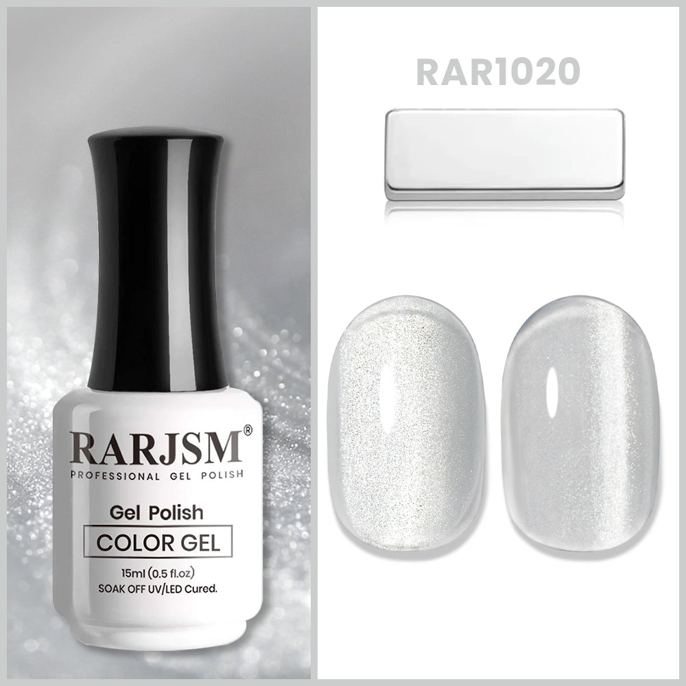 RAR1020 silver white cat eye gel polish 15ml HEMA free bright shimmer topper pearlescent versatile overlay bridal winter
