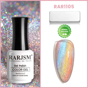 RAR1105 Rainbow Aurora Blue holographic glitter gel polish 15ml HEMA TPO free vegan color shifting laser shimmer
