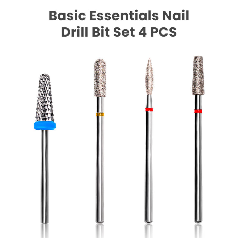 4 professional drill bits assorted shapes sizes tungsten carbide bits gel removal cuticle care nail shaping included
