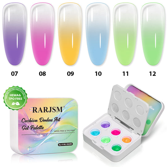 Neon Rave Cushion Ombre Art Gel Palette - 6 Vibrant Colors, TPO & HEMA Free
