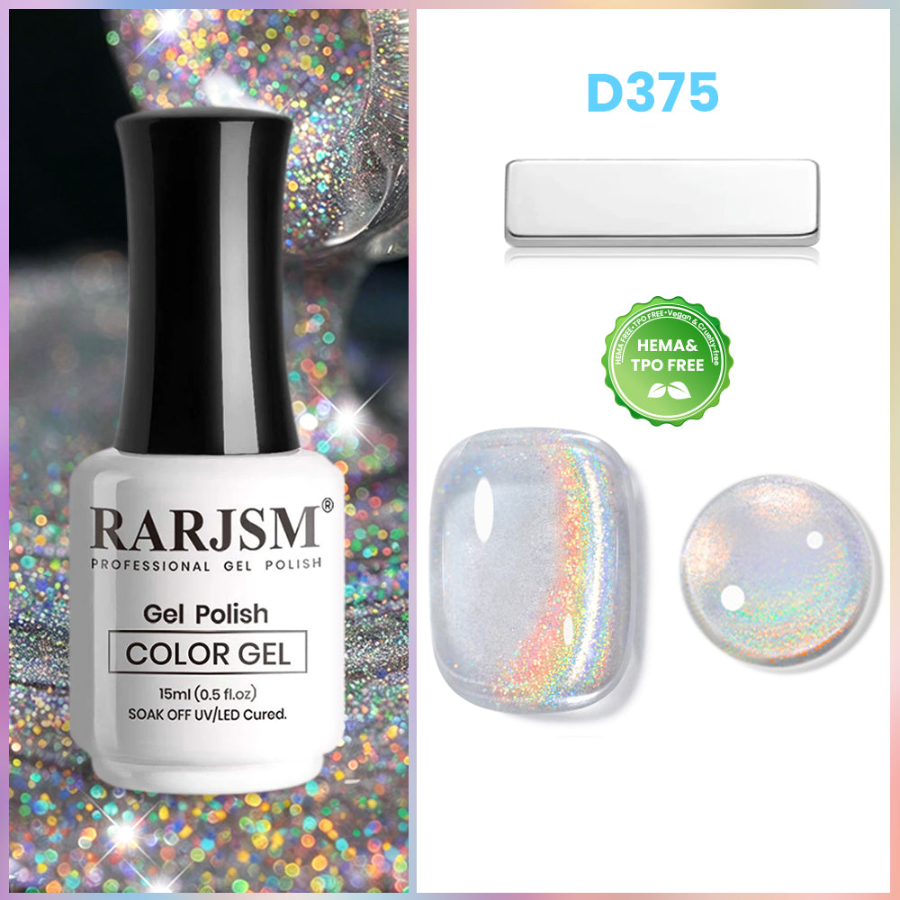Crystal Aurora Rainbow Glitter Cat Eye Gel Polish D375 15ml - TPO & HEMA Free