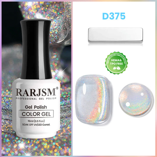Crystal Aurora Rainbow Glitter Cat Eye Gel Polish D375 15ml - TPO & HEMA Free