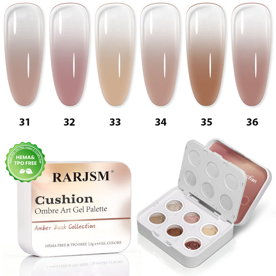 Amber Dusk Cushion Ombre Art Gel Palette - 6 Warm Nude Brown Tones, TPO & HEMA Free