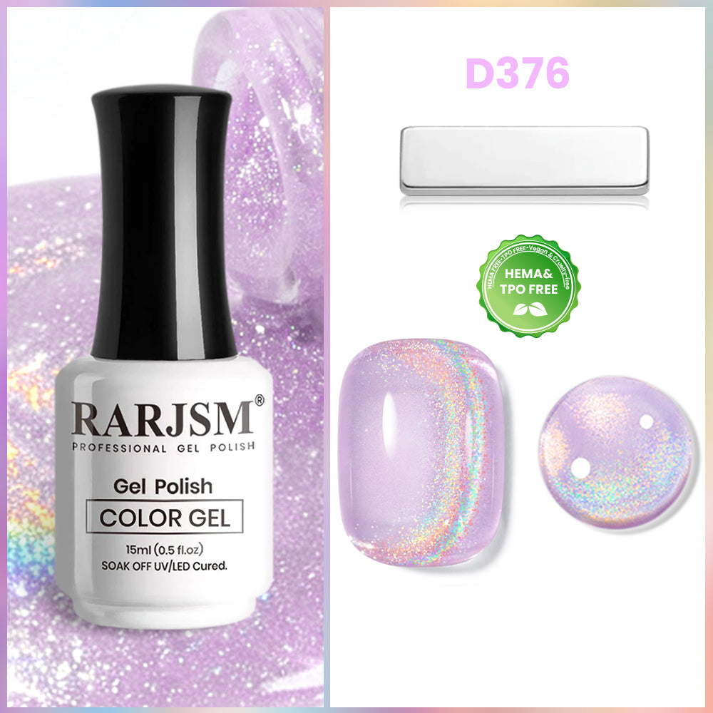 Lavender Dream Rainbow Glitter Cat Eye Gel Polish D376 15ml - TPO & HEMA Free