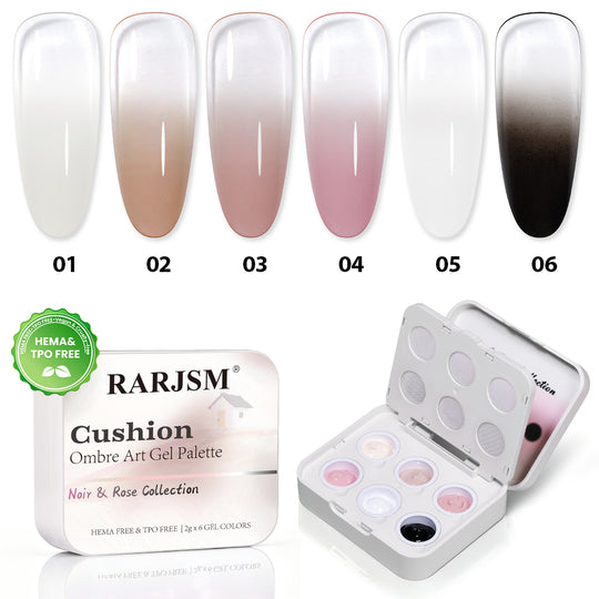 Noir & Rose Cushion Ombre Art Gel Palette - 6 Daily Basic Colors, TPO & HEMA Free