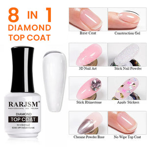 8 in 1 Diamond Top Coat base coat construction gel 3D nail art stick powder rhinestone stickers chrome powder no wipe

