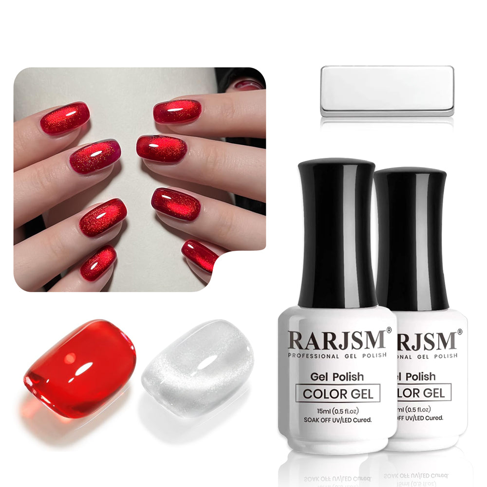 Amber red jelly silver white cat eye gel polish duo 15ml HEMA free versatile topper stained-glass jelly finish
