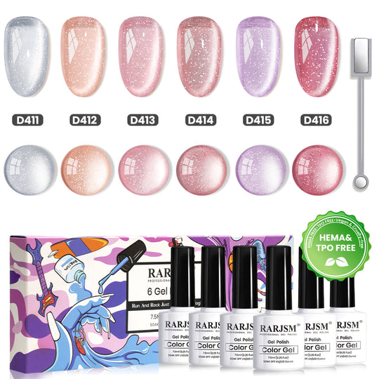 Ensemble de vernis gel Milky Star Float Cat Eye - 6 couleurs nude jelly Collection printemps-été 7,5 ml - Sans TPO ni HEMA