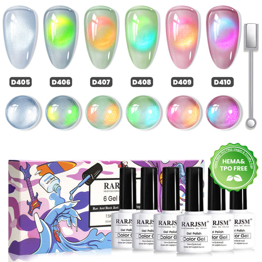 Fantasy Crystal Glaze Dual Cat Eye Gel Polish Set - 6 Colors Iridescent Prism Effect Soak Off 7.5ml TPO & HEMA Free