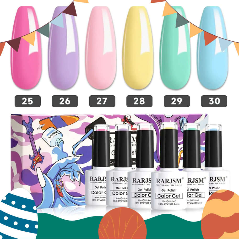 RARJSM ®Classic Color Gel Set |Cotton Candy Gel Nail Polish Kit| Set of 6 Light Neon Colors| 7.5ml 6pcs
