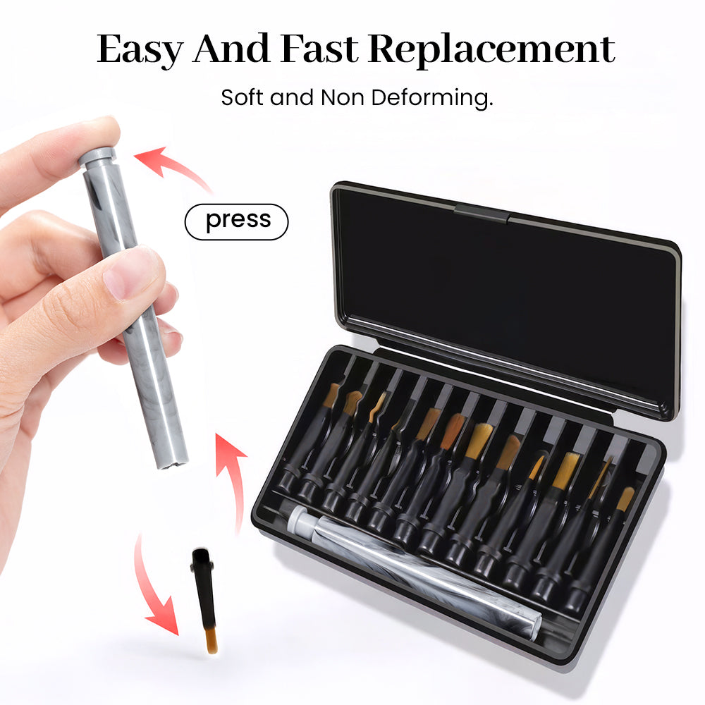 Easy brush head replacement system - press to install, soft and non-deforming, portable storage case included
