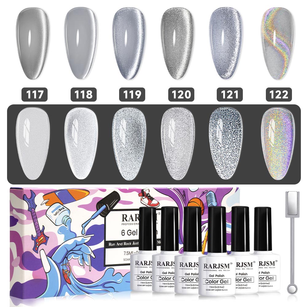 6  White Cat Eye Gel Nail Polish Set 7.5 ml