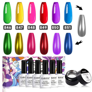 Complete 6-piece neon jelly gel polish set with professional 7.5ml bottles in blue purple red pink yellow green colors
