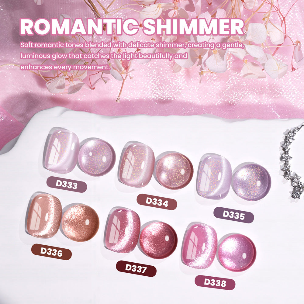 Romantic shimmer cat eye gel polish 6 colors D333-D338 pink purple magnetic sparkle TPO HEMA free Valentine 7.5ml
