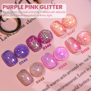 Purple pink glitter gel polish 6 colors set D345-D350 TPO HEMA free Love Eternal Valentine sparkle 7.5ml
