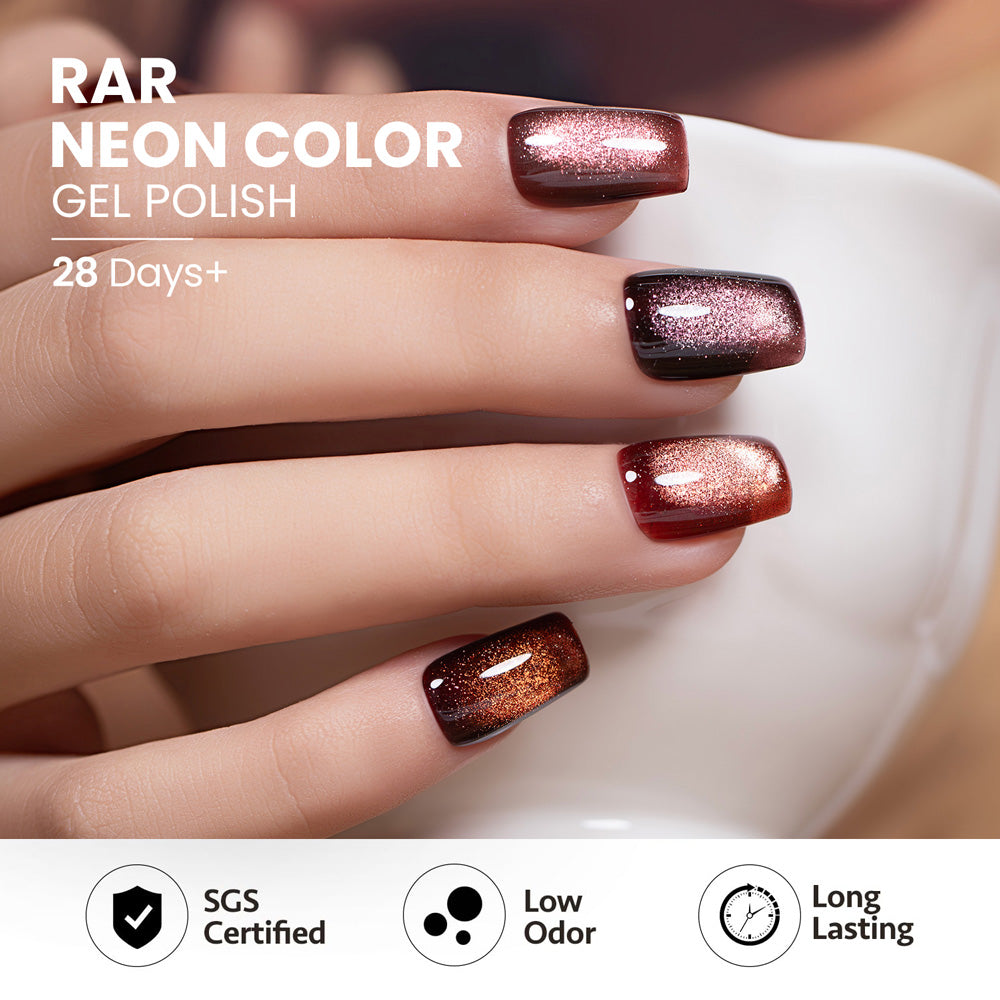 Coffee Glow cat eye gel polish on nails 28 days long-lasting warm autumn winter cozy elegant manicure HEMA TPO free
